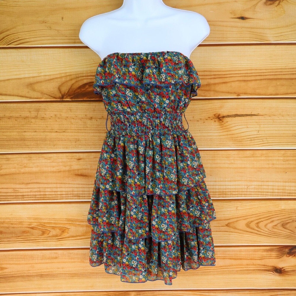 Rue 21 Off-Shoulder‎ Dress Lined Fitted Waist Womens Size S Multicolor Floral